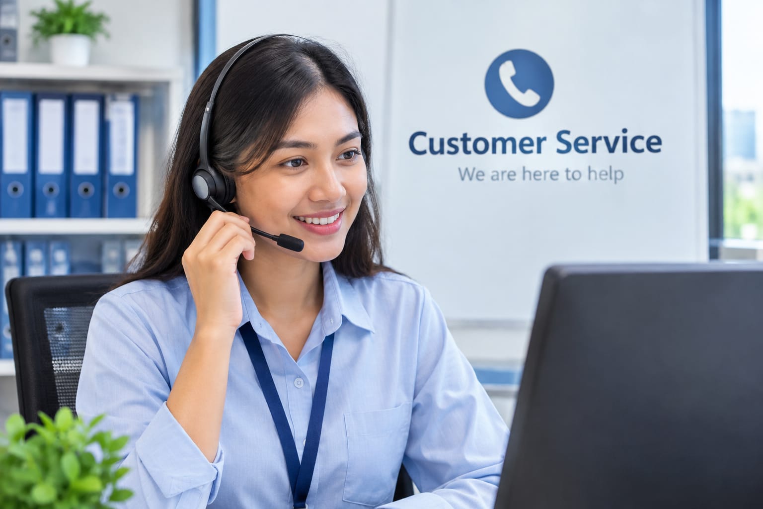 Customer support team member on a phone call